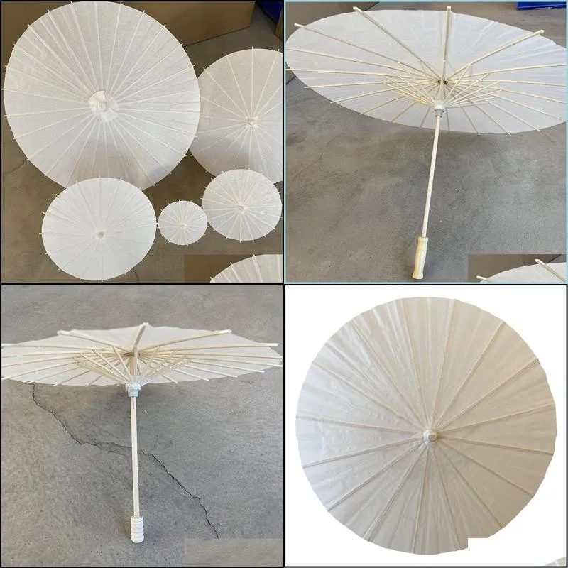 60pcs Bridal Wedding Parasols White Paper Umbrellas Beauty Items Chinese Mini Craft Umbrella Diameter 60cm