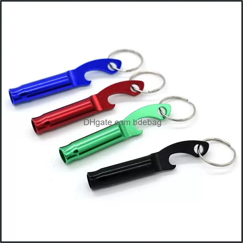 Openers Aluminum Alloy Whistle Portable Openers Tape Key Buckle Black Multi Colors With Whistles Bottle Opener