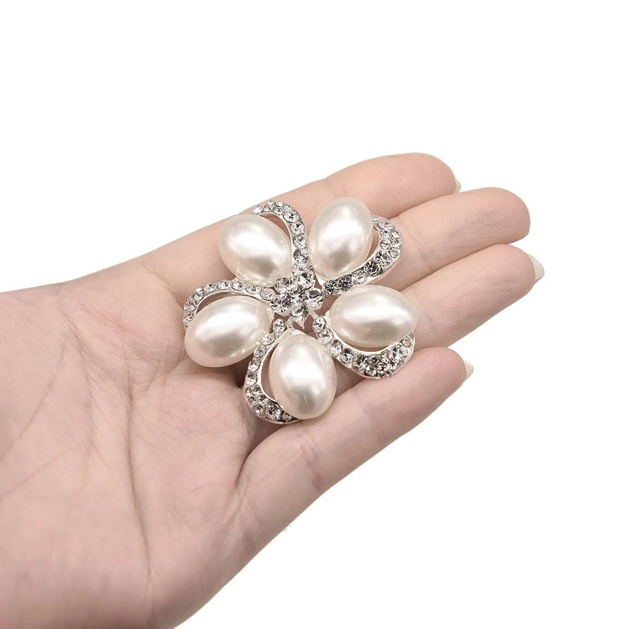 silvertone rhinestone brooches big pearl crystal wedding bouquet kit set wholesale lot set pins fashion women girl flower clear brooch