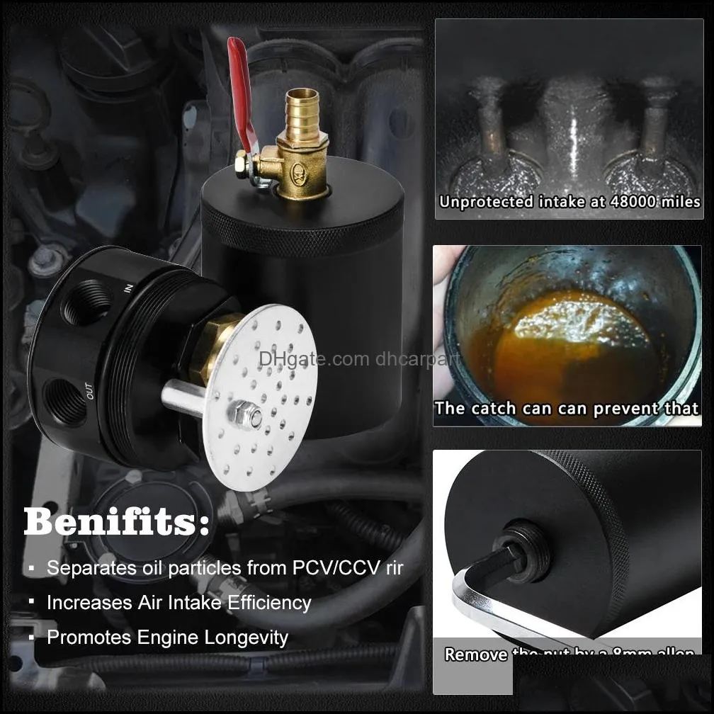 PQY - Universal Billet Aluminum Baffled Oil Catch Can Tank with Breather Filter Engine Mini Oil Separator PQY-TK92