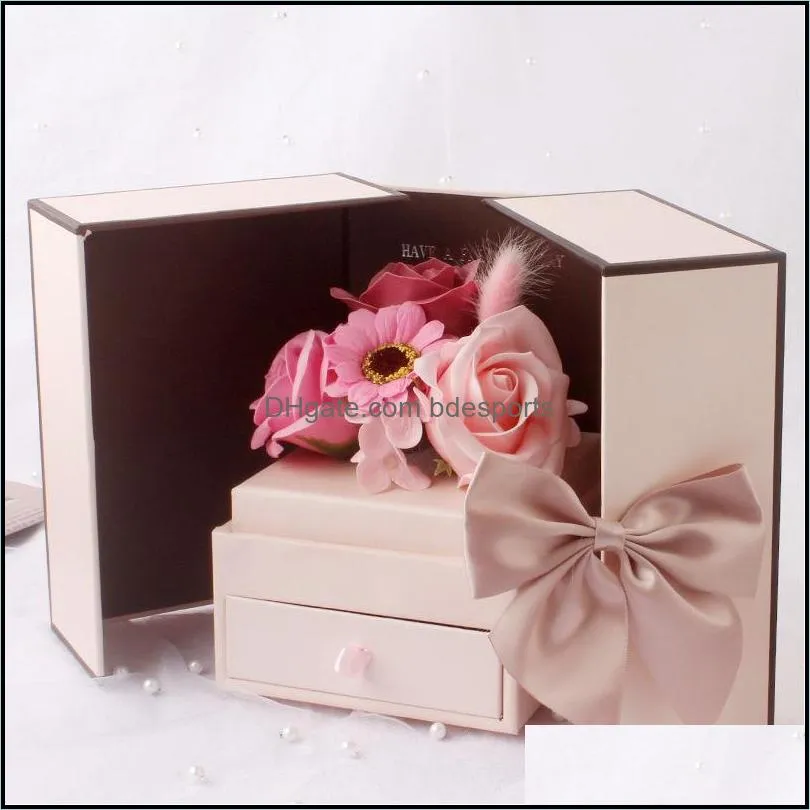 Pink double door soap rose gift box immortal flower creative Christmas Valentine`s Day gift female lipstick gift box