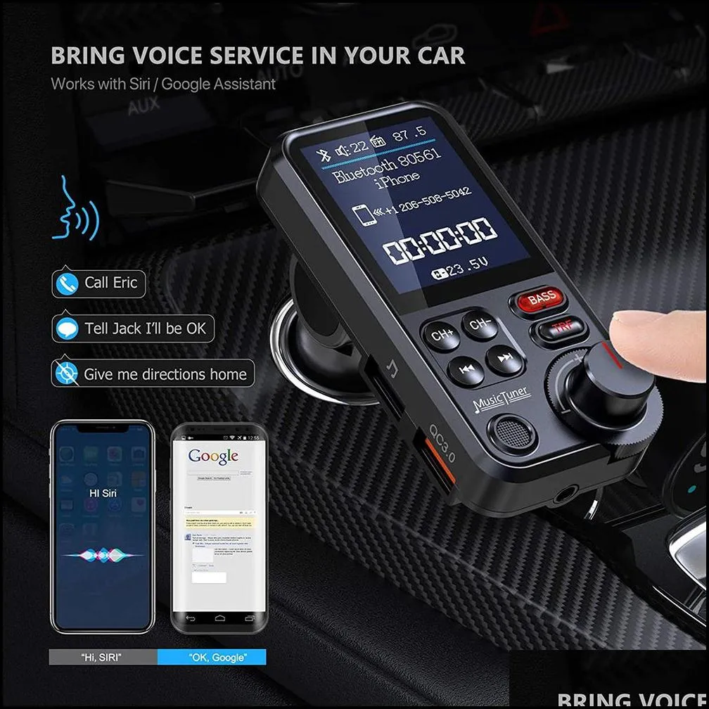 FM Bluetooth Transmitter for car Strong Microphone Bluetooths Car Adapter with 1.8