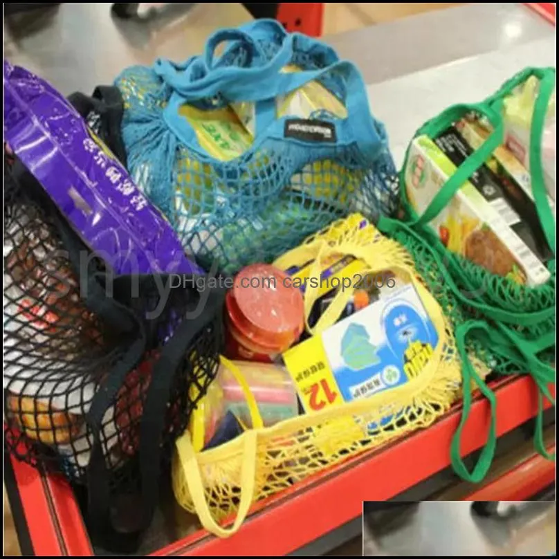 Shopping Bags Handbag Shopper Tote Mesh Net Woven Cotton Pouch String Reusable Fruit Storage Bag Home Vegetables Organizer