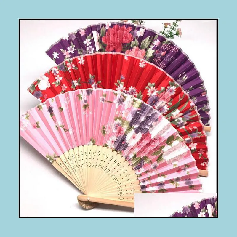 Classical Chinese Style Fabric Fan Silk Folding Bamboo Hand Held Fans Wedding Birthday Party Favors Gifts