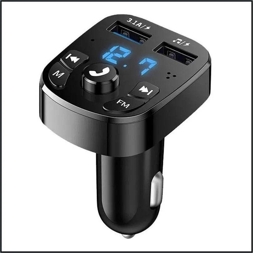 Bluetooth Version 5.0 FM Transmitter Car Player Kit Car  Quick QC3.0 Dual USB Voltmeter & AUX IN/OUT DC 12/24V