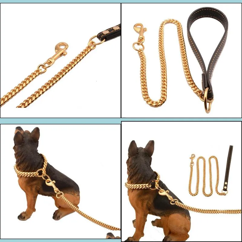 Metal Stainless Steel Pet Dog Gold Collar Lead Super Outdoor Big Training Chain Decor Necklace For All s 10E Y200515