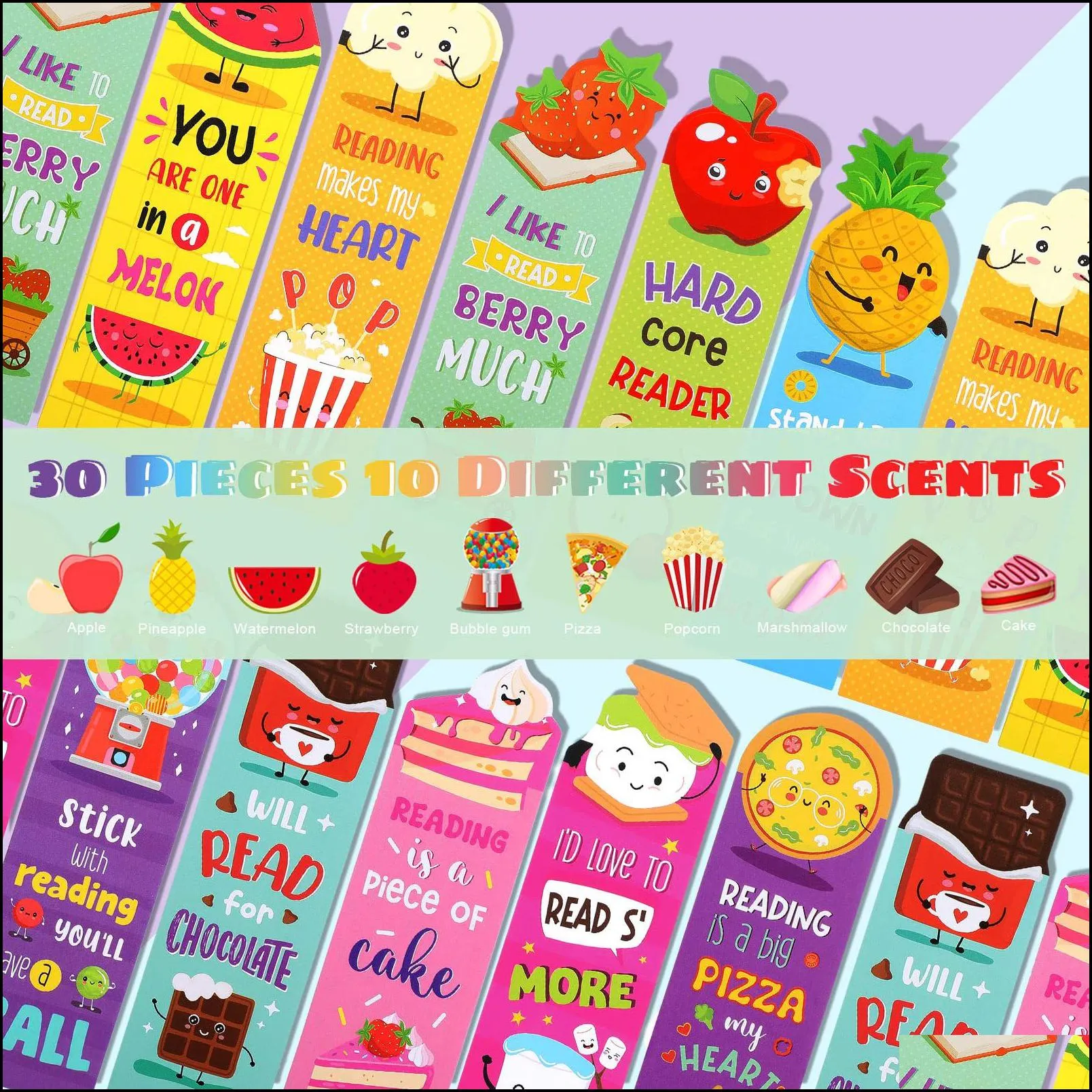 bookmark scented bookmarks scratch and sniff fruit food theme sayings assorted cute for students teens lovers 10 styles drop de brhome