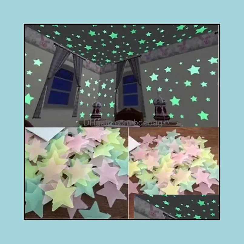 100 Home Decor Walls Stickers Glowing Colorful Star Glowing Fluorescent Wall Stickerss for Bedroom Child Care Room TS2 Inventory