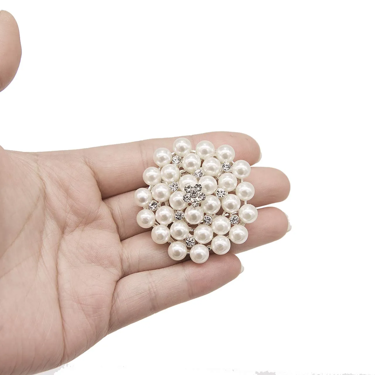 silvertone rhinestone brooches big pearl crystal wedding bouquet kit set wholesale lot set pins fashion women girl flower clear brooch