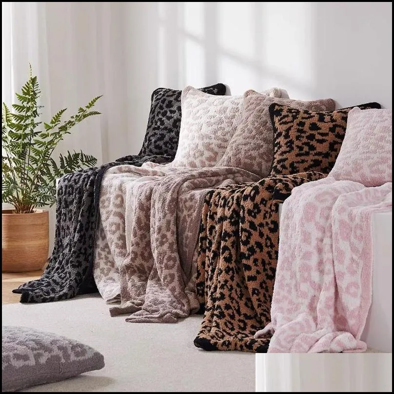 Blankets Half Wool Sheep Blanket Knitted Leopard Plush Barefoot Dream236H