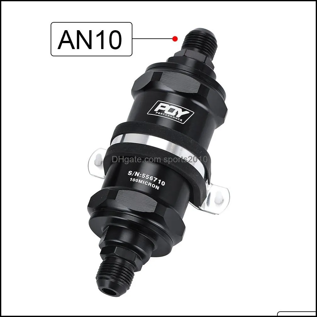 BLACK AN6/AN8/AN10 Inline Fuel Filter E85 Ethanol With 100 Micron Stainless steel element and PQY sticker PQY5566/5567/5568