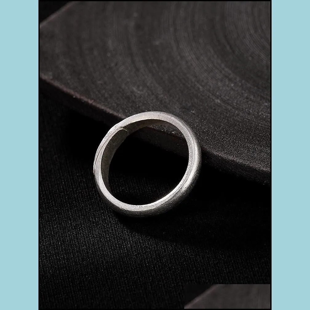 s925 sterling silver korean retro ring simple personality versatile plain silver light women`s open ring ring
