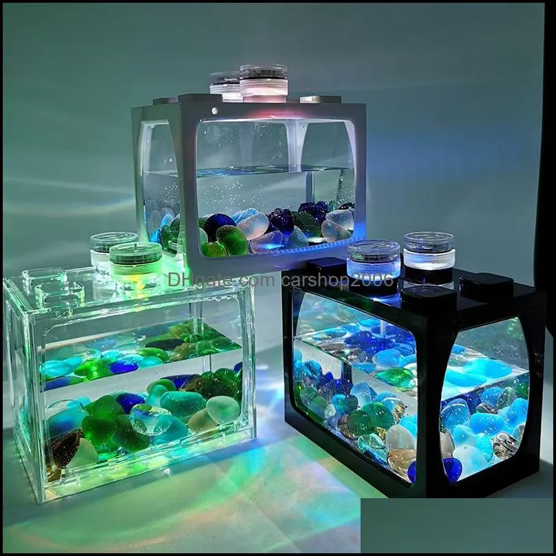 Small fish tank desktop creative ecological micro landscape fighting tropical fish aquarium with led light