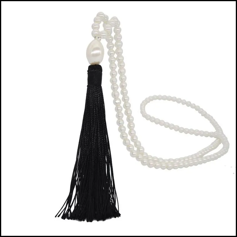 pearl sweater necklace in autumn and winter versatile clothing pendant 10 kinds of colorful silk thread tassel necklace