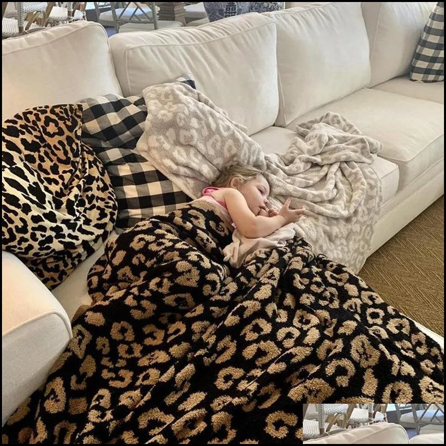 Blankets Half Wool Sheep Blanket Knitted Leopard Plush Barefoot Dream236H