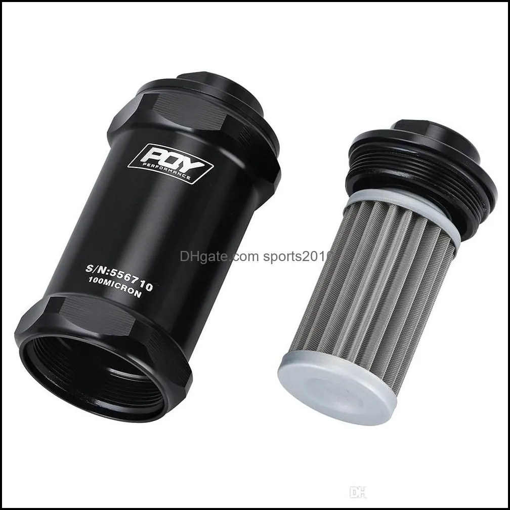 BLACK AN6/AN8/AN10 Inline Fuel Filter E85 Ethanol With 100 Micron Stainless steel element and PQY sticker PQY5566/5567/5568