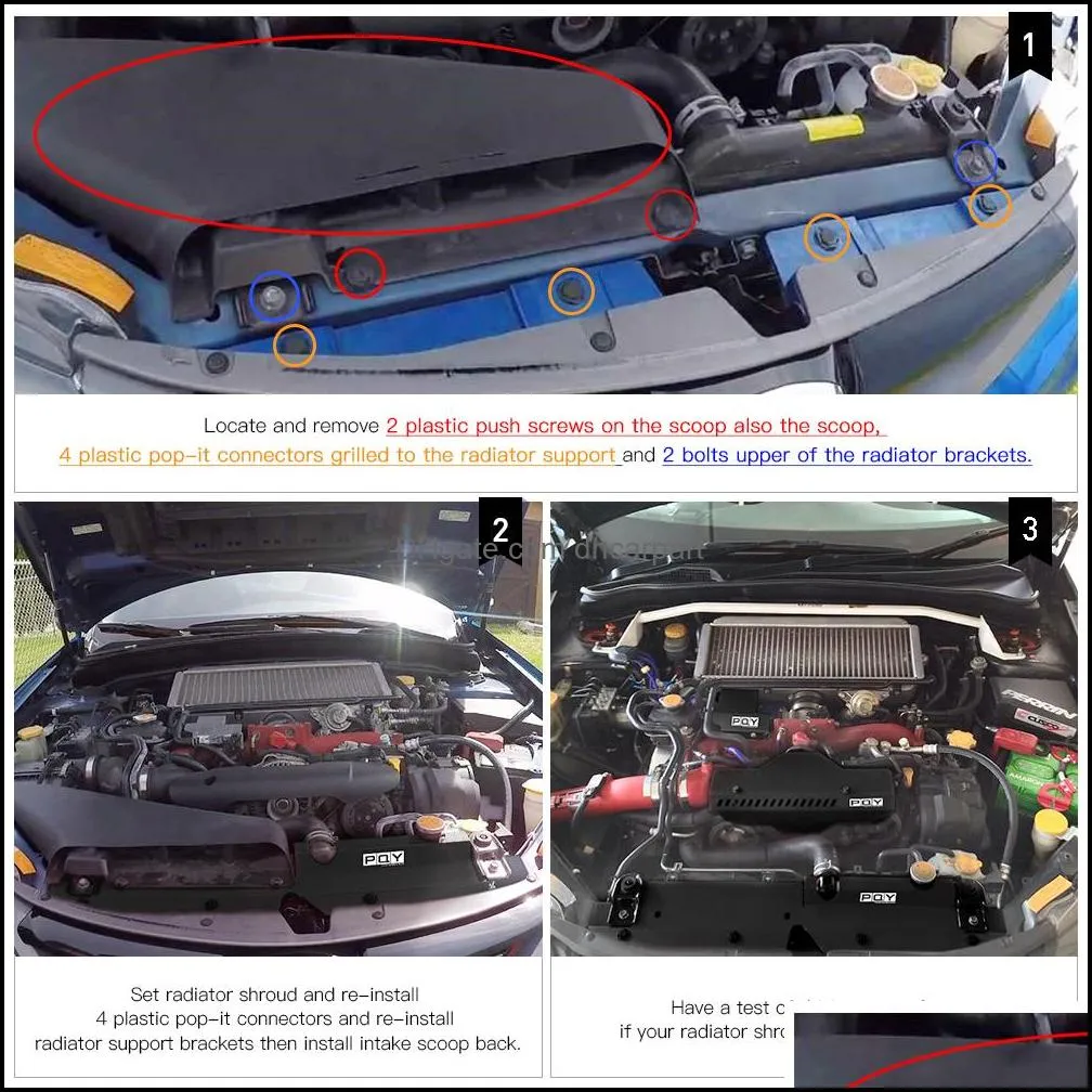 Aluminum Radiator Cooling Plate Panel Cover Shroud + Boost Solenoid Cover For 08-14 Subaru Impreza WRX & STI PQY-CCR01R+CCR02