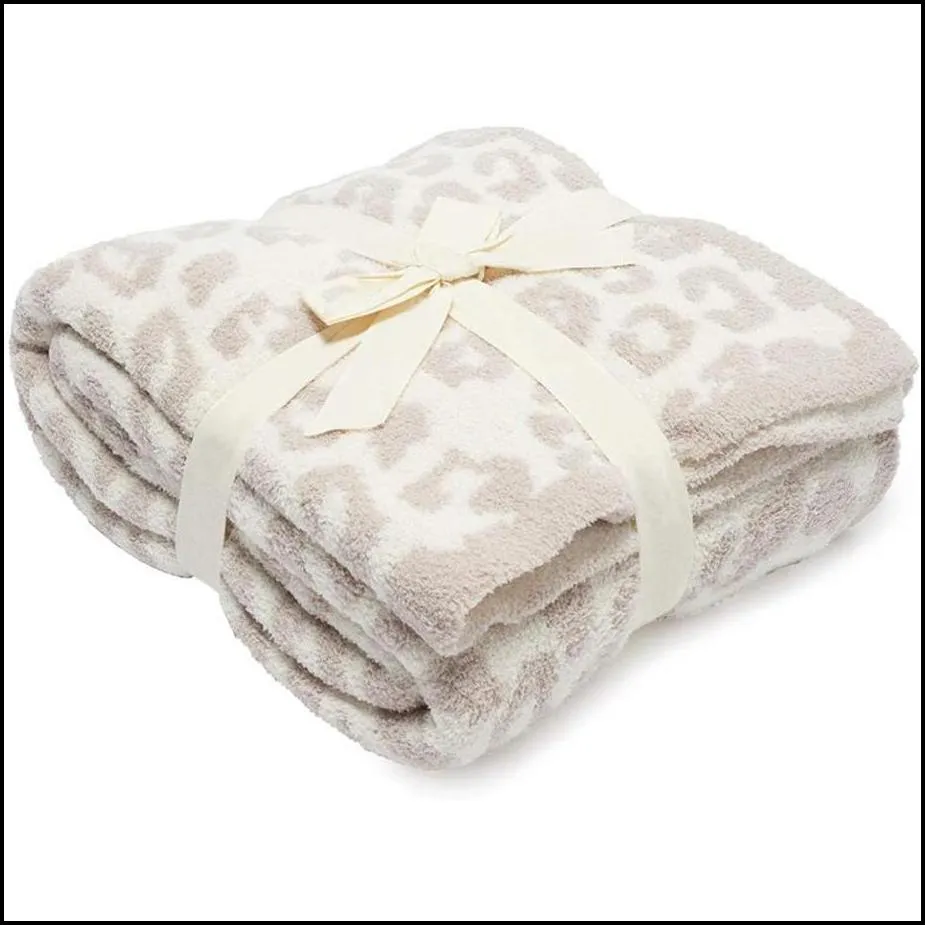 Blankets Half Wool Sheep Blanket Knitted Leopard Plush Barefoot Dream236H