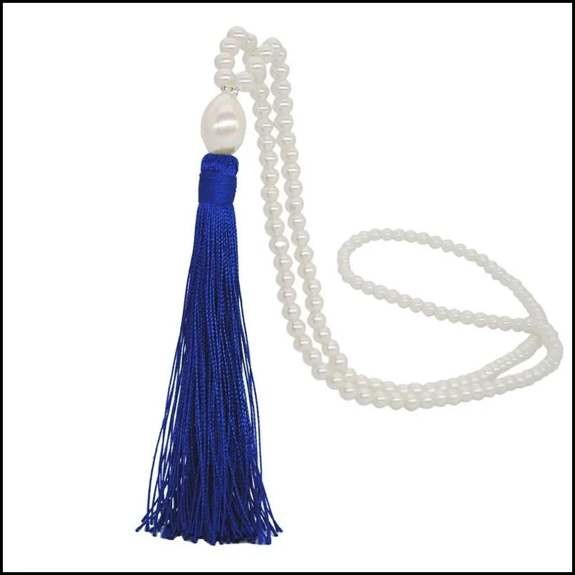 pearl sweater necklace in autumn and winter versatile clothing pendant 10 kinds of colorful silk thread tassel necklace