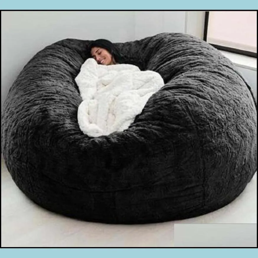 Chair Covers 135-150CM  Fur Bean Bag Cover Big Round Soft Fluffy Faux BeanBag Lazy SofaChair