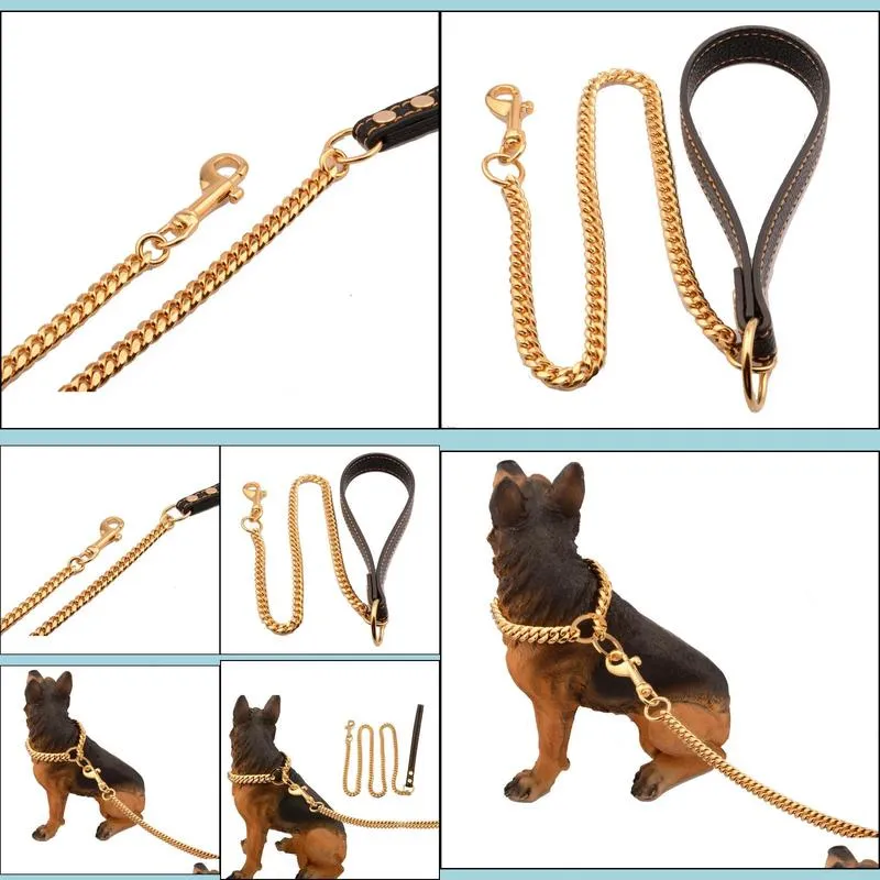 Metal Stainless Steel Pet Dog Gold Collar Lead Super Outdoor Big Training Chain Decor Necklace For All s 10E Y200515