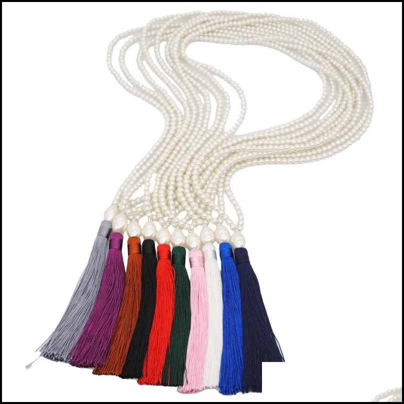 pearl sweater necklace in autumn and winter versatile clothing pendant 10 kinds of colorful silk thread tassel necklace