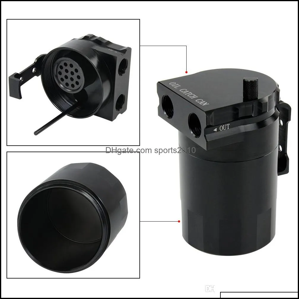 Universal Black Baffled Aluminum Oil Catch Tank Can Reservoir Tank with 11mm/15mm Fittings and Oil dipstick PQY-TK63