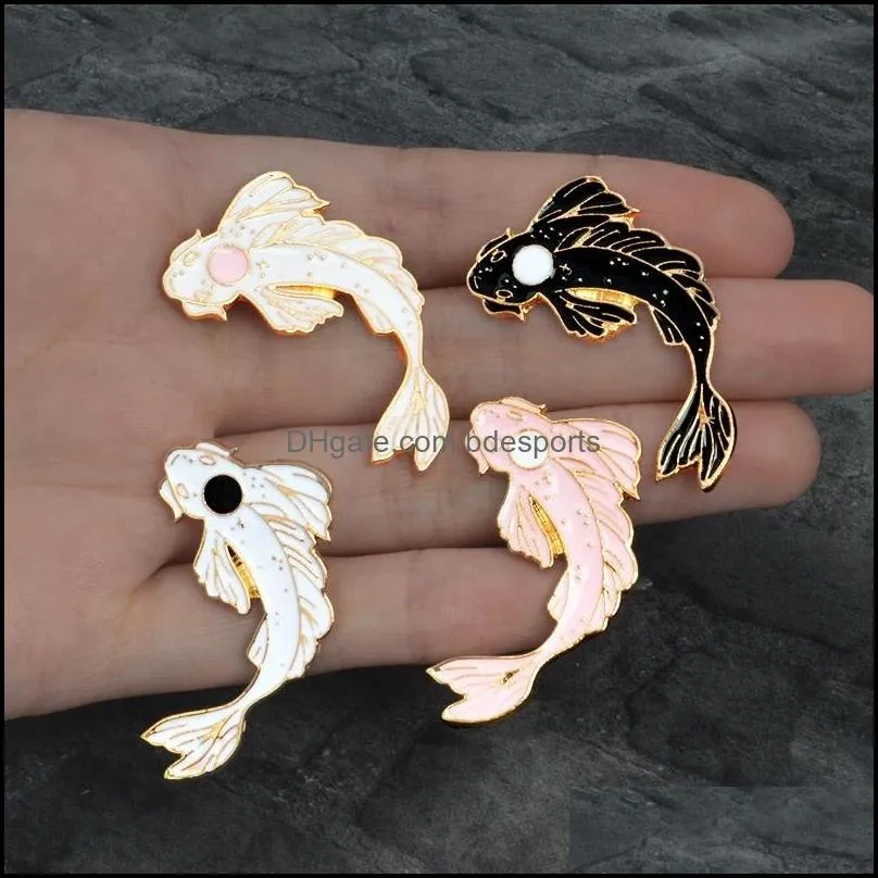 Lucky fish Koi Enamel pin White pink black Brooches Gift Denim Jeans Clothes cap bag Pin Badge Button Lapel for
