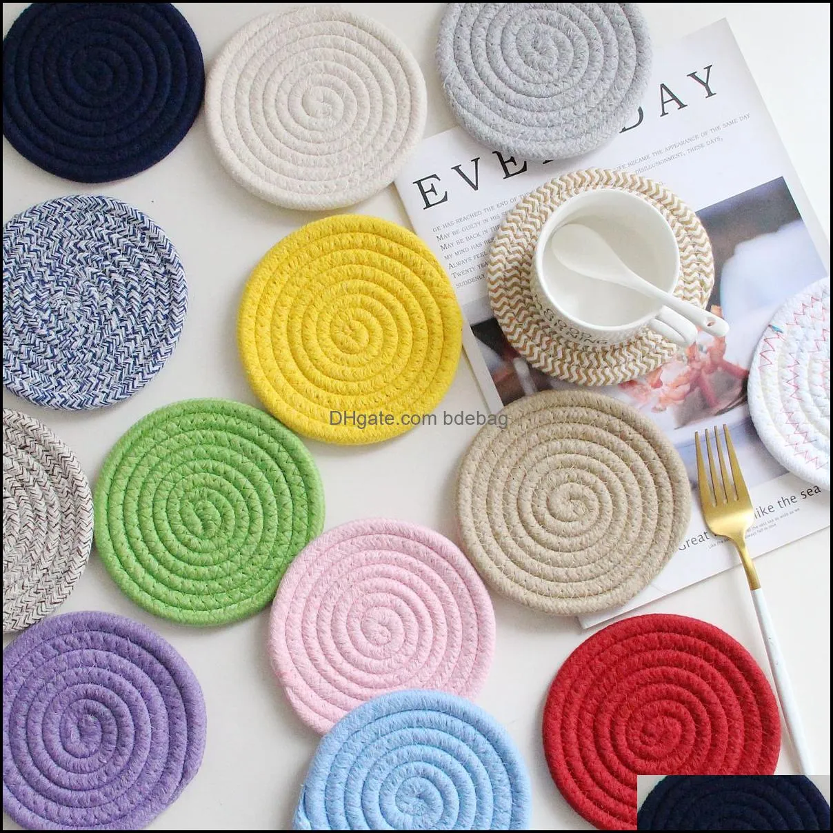 Mats 4.7/7.1/9.5/12 inch simple style woven anti-scalding table mat cotton rope heat insulation pad