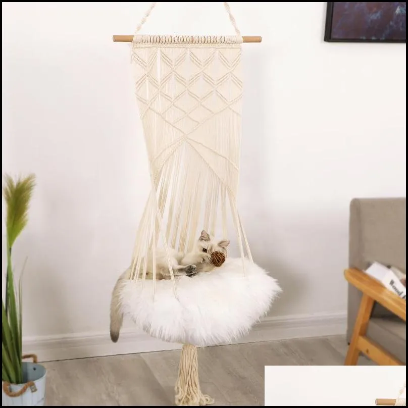 Cat Swing Hammock Boho Style Cage Bed Handmade Hanging Sleep Chair Seats Tassel Cats Toy Play Cotton Rope Pets House