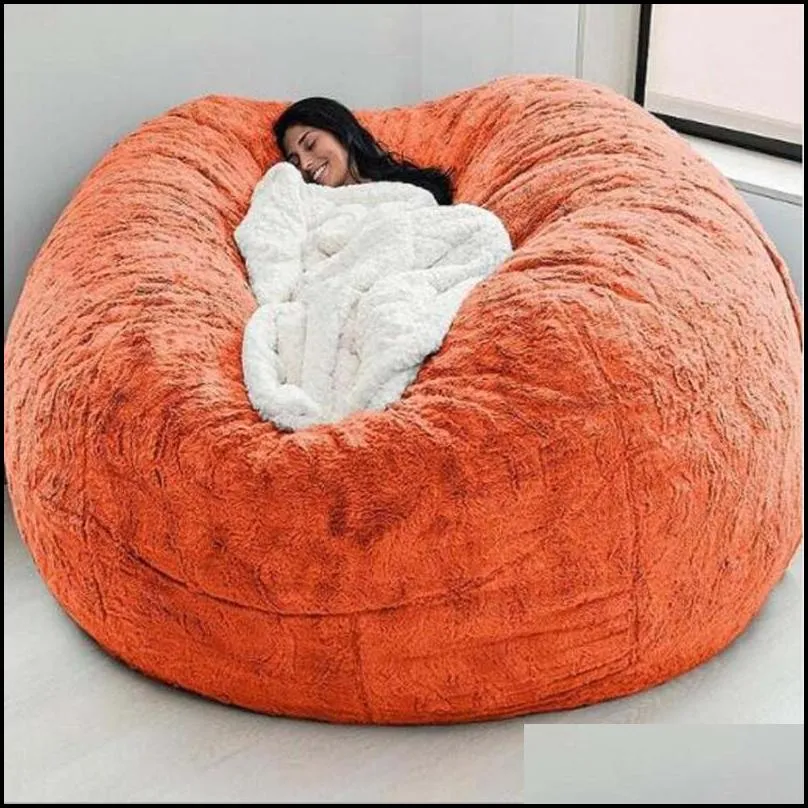 Chair Covers 135-150CM Giant Fur Bean Bag Cover Big Round Soft Fluffy Faux BeanBag Lazy SofaChair