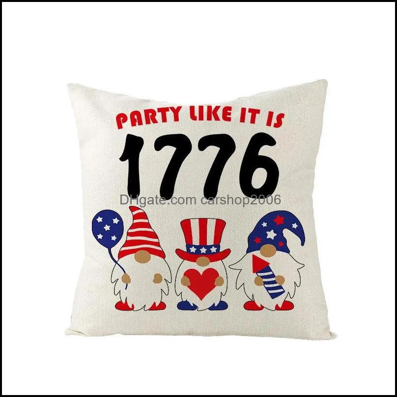 pillow cover red and blue letter cushion Fourth of July linen pillow case American style home