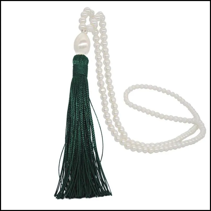 pearl sweater necklace in autumn and winter versatile clothing pendant 10 kinds of colorful silk thread tassel necklace
