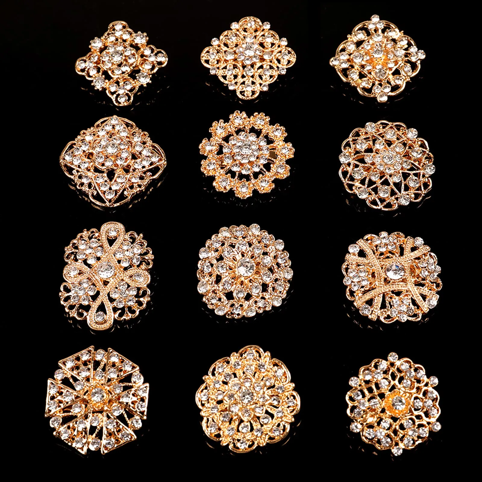 mixed rhinestone crystal brooch alloy gold vintage assorted brooch pins set for wedding bouquet party gift craft diy