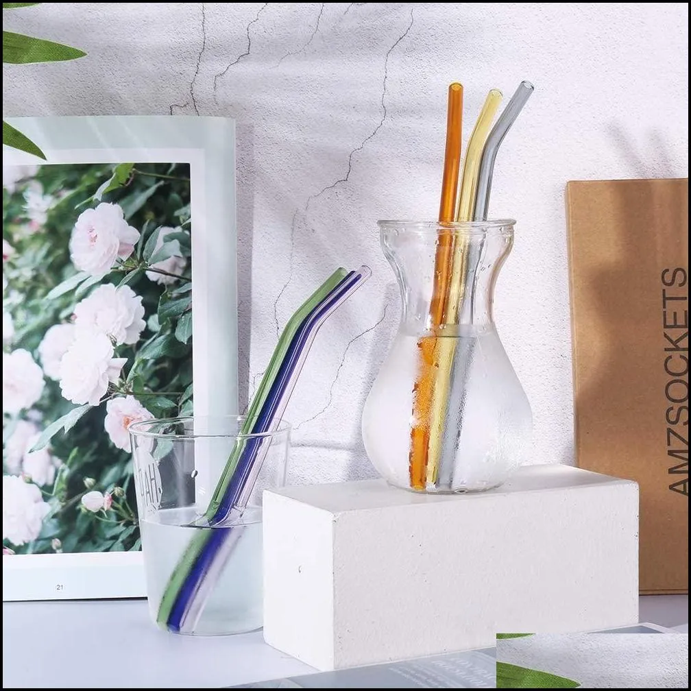 DHL Colorful Glass Straws Reusable Drinking Straw Eco-friendly High Borosilicate Glass Straw Glass Tube Bar Drinkware sxjul24