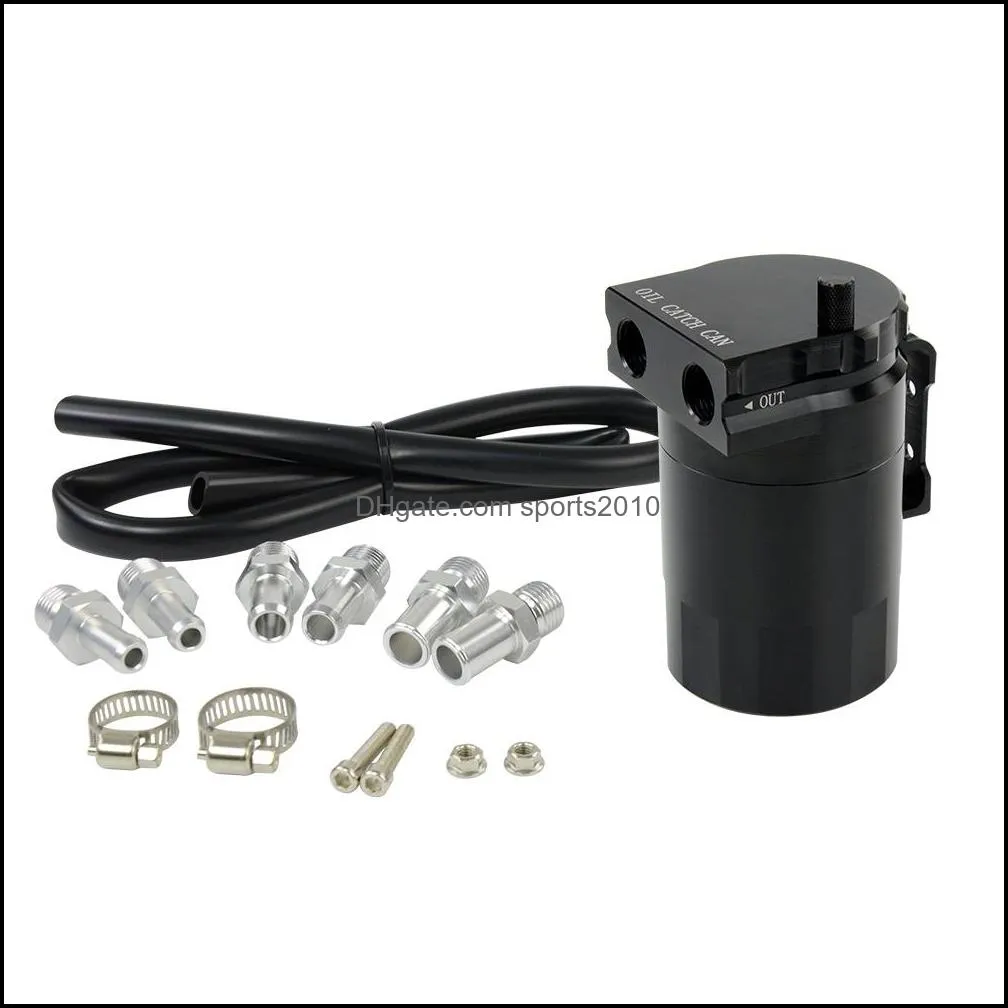 Universal Black Baffled Aluminum Oil Catch Tank Can Reservoir Tank with 11mm/15mm Fittings and Oil dipstick PQY-TK63