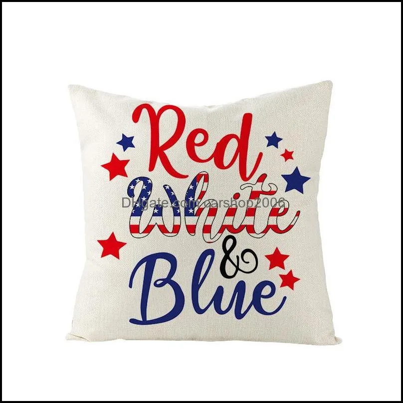 pillow cover red and blue letter cushion Fourth of July linen pillow case American style home