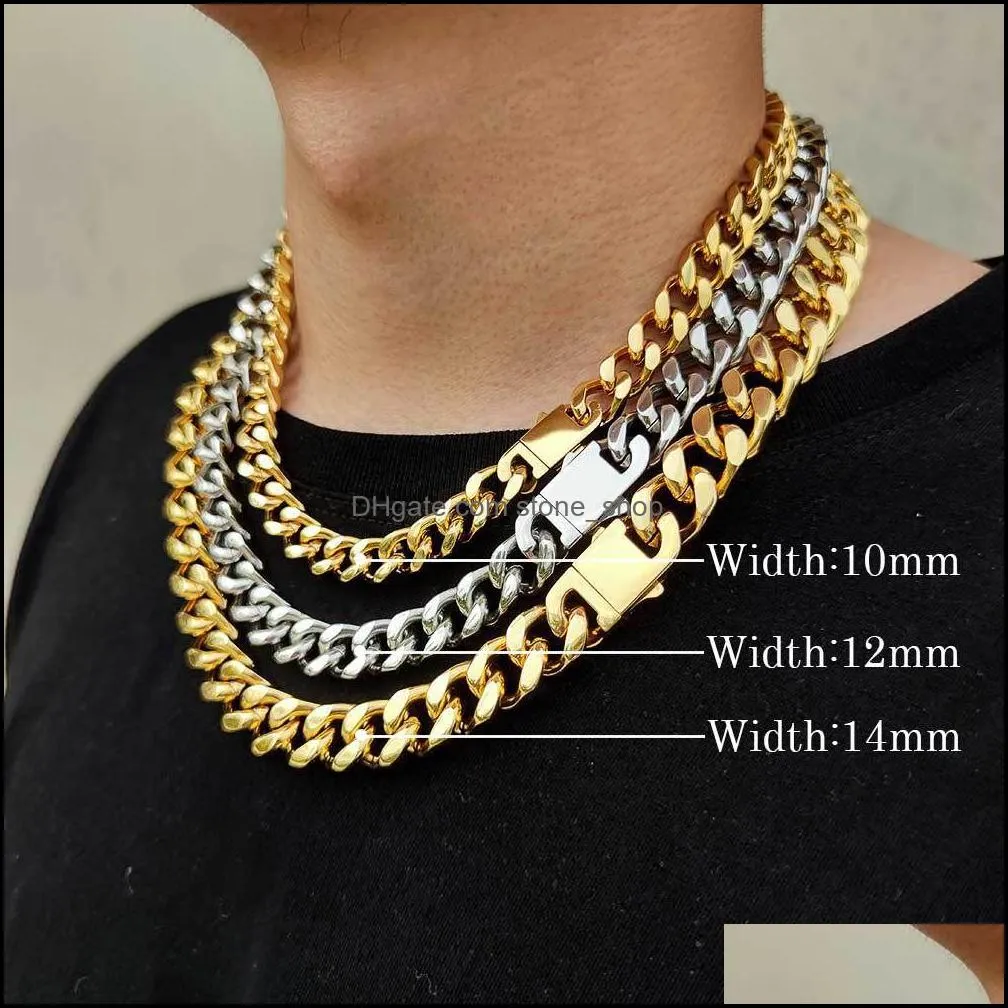 hip hop cuban link chain necklace 18k real gold plated stainless steel jewelry for men 6mm 8mm 10mm 12mm 14mm 16mm