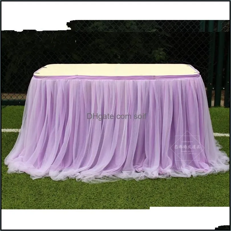 Ice Silk Dessert Tables Skirt Curtain Snow Yarn Wedding Birthday Cake Check In Desk Solid Color Table Cover Surround Red New 30ld M2