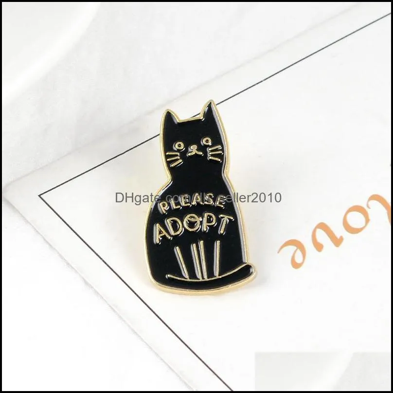 black enamel cat brooches button pins for clothes bag please adopt the badge of cartoon animal jewelry gift for friends c3