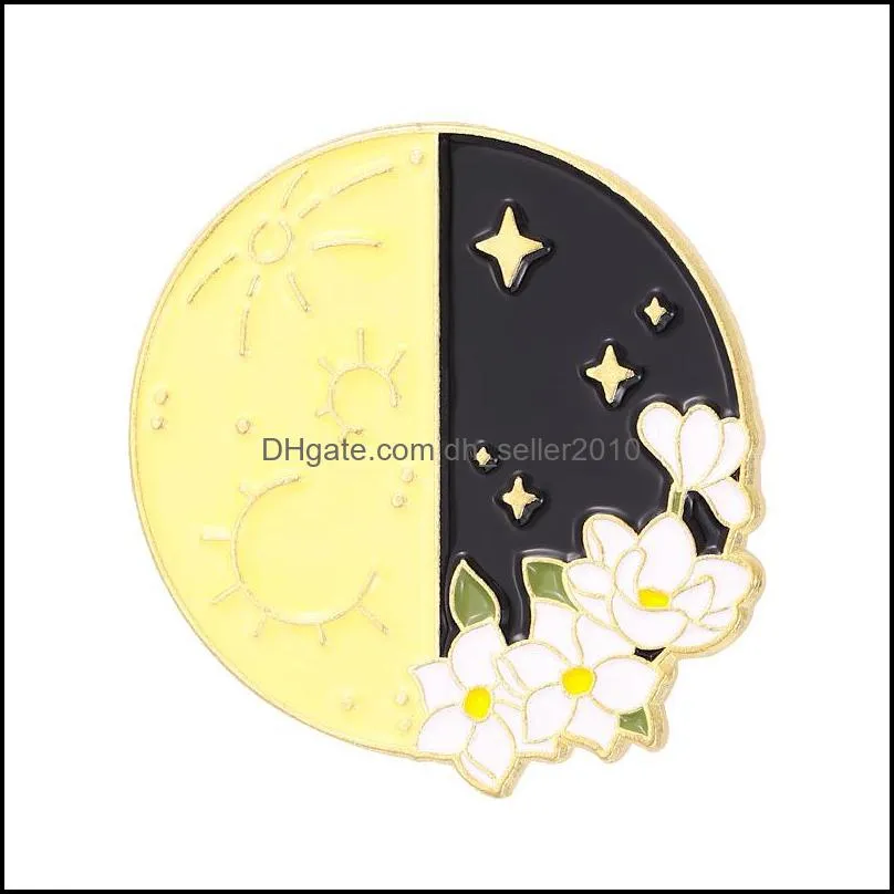 gold plated enamel lapel brooch pin cartoon cute solar flower sun moon badge creative bag hat decorations luxury brooches 1266 e3