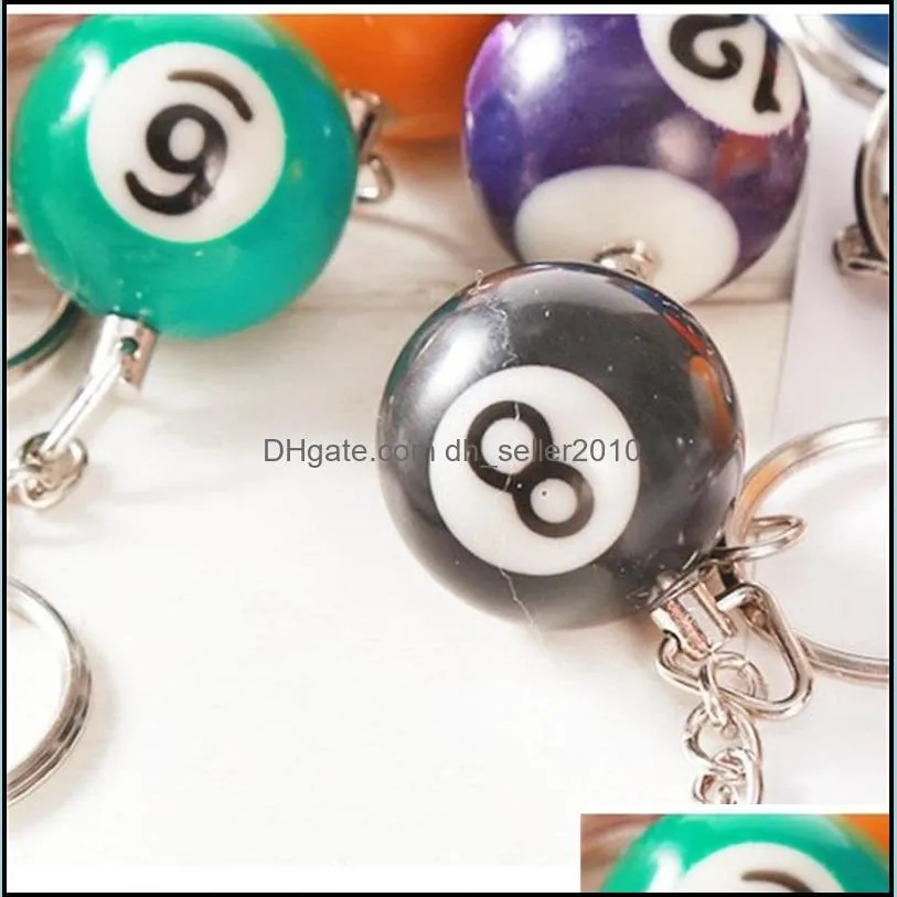 key rings 16pcs/set/lot mini billiards shaped keyring assorted colorful billiards pool small ball keychains creative hanging decorations 639