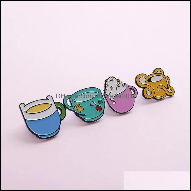 customized cartoon coffee cup enamel brooch alloy cute badge fashion collar accessories for men women funny jewelry metal hard enamel pin 6082