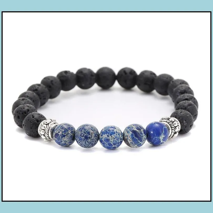 jewelry beaded strands bracelets new lava rock stone beads bracelet chakra charm natural stones  oil diffuser alloy spacer