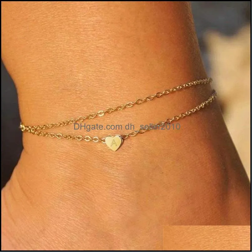 exquisite double deck beach anklet letter initial heart jewelry 2676 q2