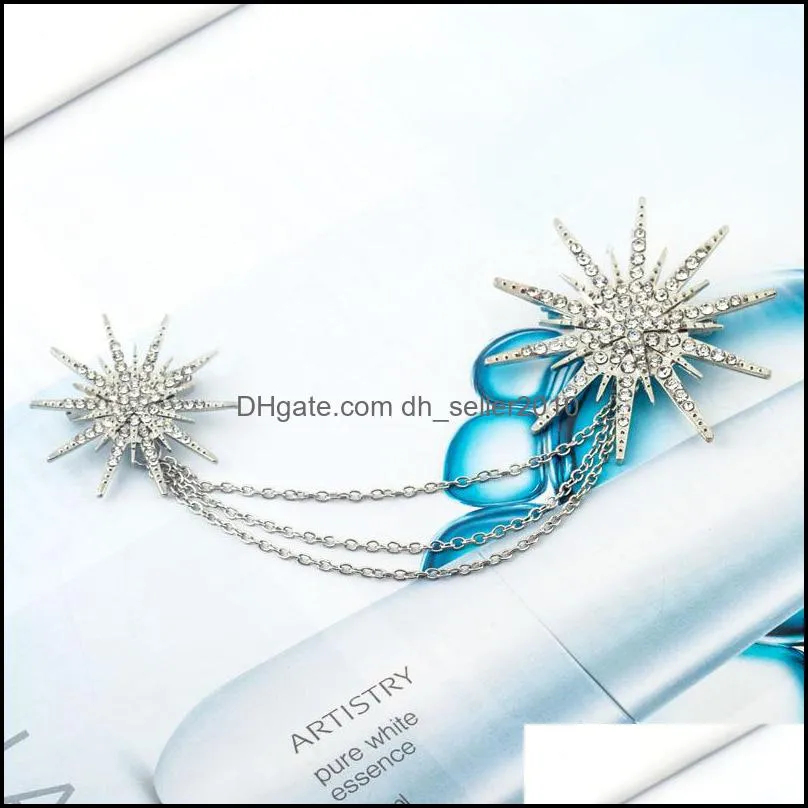 stellate brooches wholesale fashion exaggerated full diamond tassel chain brooch snowflake pins jewelry for women 2017 new style 367