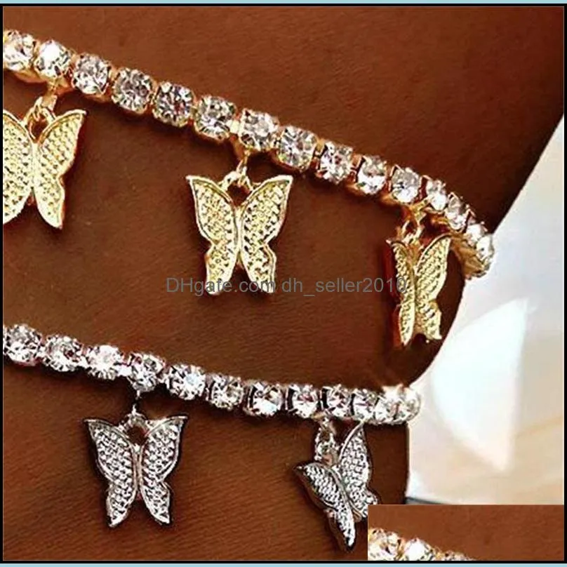 gold butterfly anklet rhinestone crystal ankle charm bracelet boho beach anklets for women sandals foot bracelets female wedding 74 o2