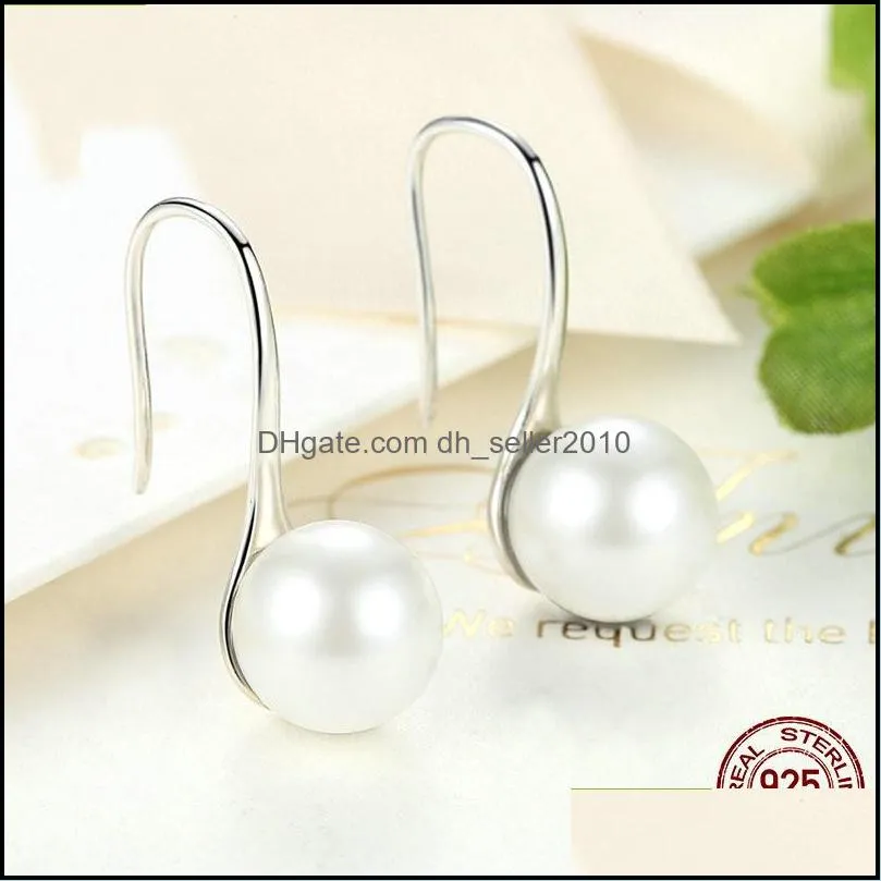 925 sterling silver elegant round pure love pearl drop earrings for women jewelry brincos white black purple pink