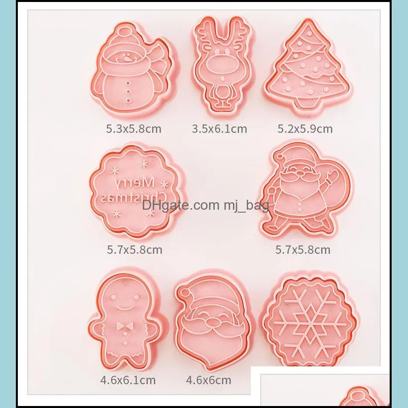 Bakeware 8 Pcs/Set DIY Christmas Cartoon Biscuit Mould Cookie Cutter 3D Biscuits Mold ABS Plastic Baking Mould Cookie Decorating Tools