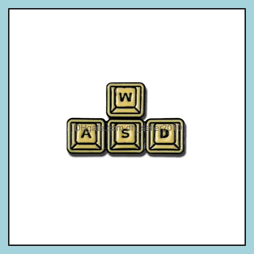 customized keyboard wasd letter metal enamel lapel pins fashion game alloy cartoon bulk men jewelry clothing bag hard collar brooch badge 6032